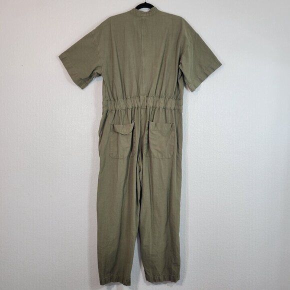 Everlane Women Size 12 Organic Cotton Jumpsuit Boiler Suit Green Short Sleeve - Picture 8 of 12